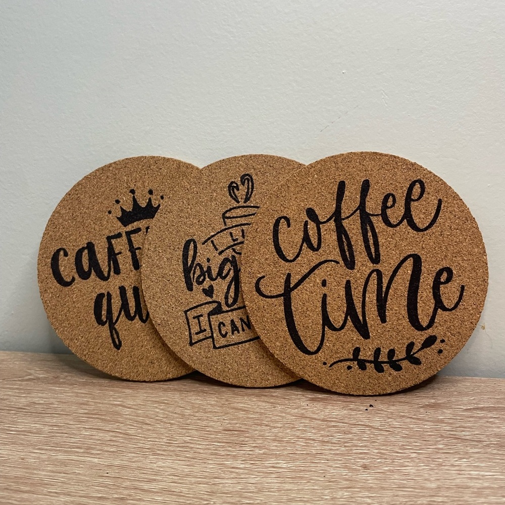 Funny Coffee Cork Coaster Set of 3 | Caffeine Queen | Farmhouse Kitchen Decor